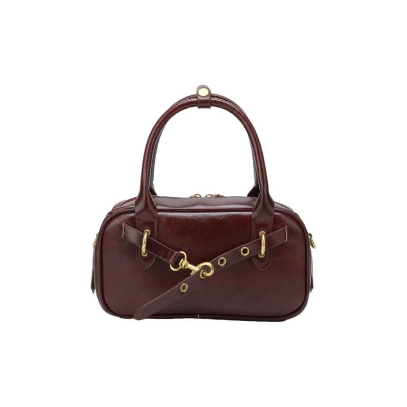 Yalu PU Bowling Bag, Handbag Women's Burgundy/Black/Coffee/Brown-1