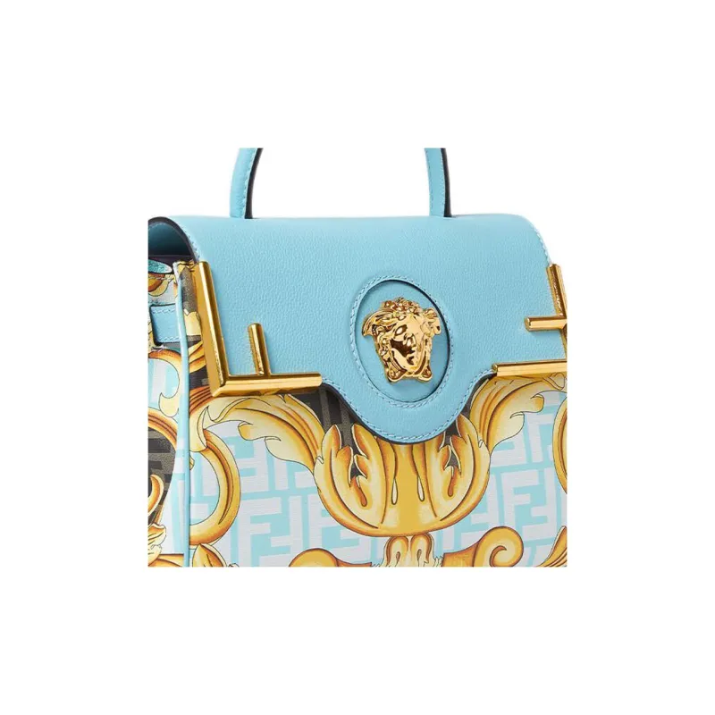 VERSACE La Medusa Cow Leather One Shoulder Handbags Medium Size Women's Blue-3