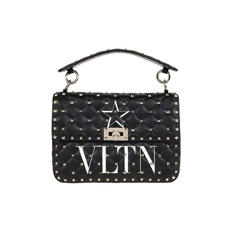 Valentino Leather Shoulder Bag Crossbody Bag Handbag Women's Black-0