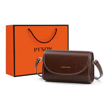 PT'SON Cow Leather Shoulder Bag, Crossbody Bag Women's Wine Coffee