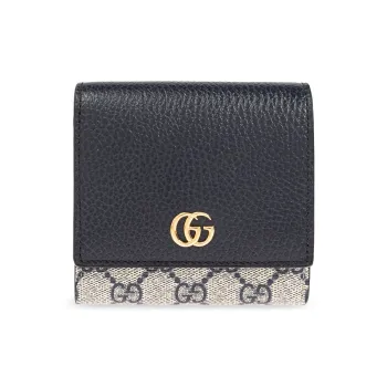 GUCCI GG Marmont Canvas With Leather Wallet Women's Marine Blue