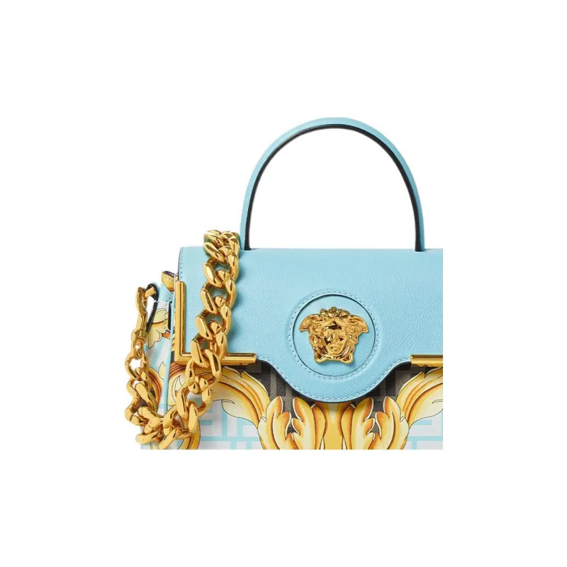 VERSACE La Medusa Cow Leather One Shoulder Handbags Medium Size Women's Blue-4
