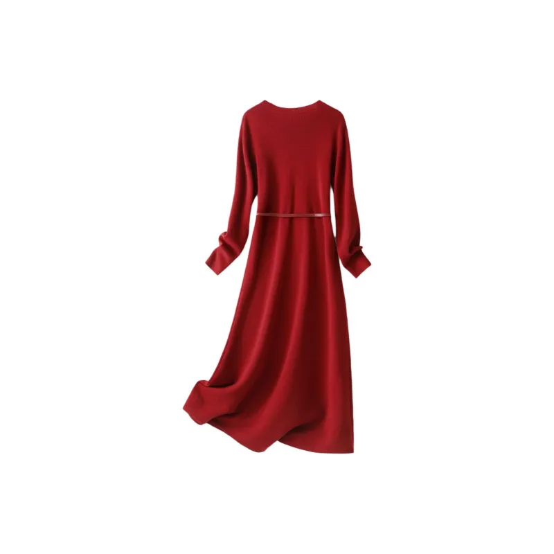 IHIMI Long Sleeved Dresses Women's New Year Red-2
