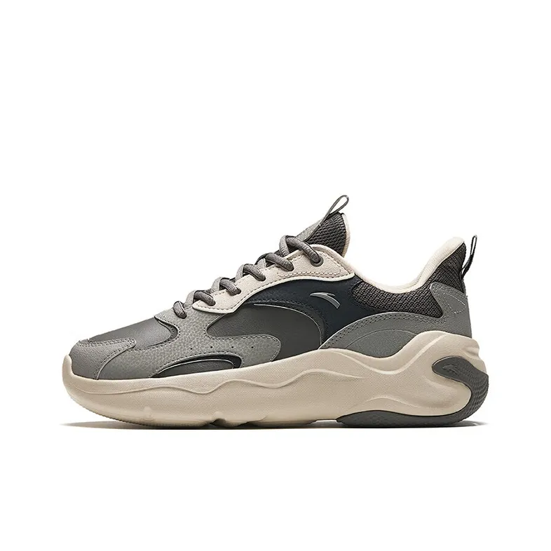 Anta Gravitation Cushioned Wear-Resistant Height Increasing Low-Top Chunky Sneakers Men's Gray White-0