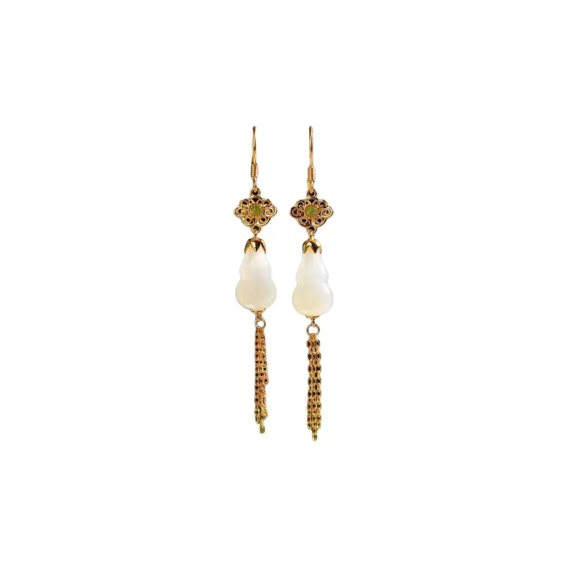 Grace Hetian Jade Earrings Pale Greenish White Jade Women's-0