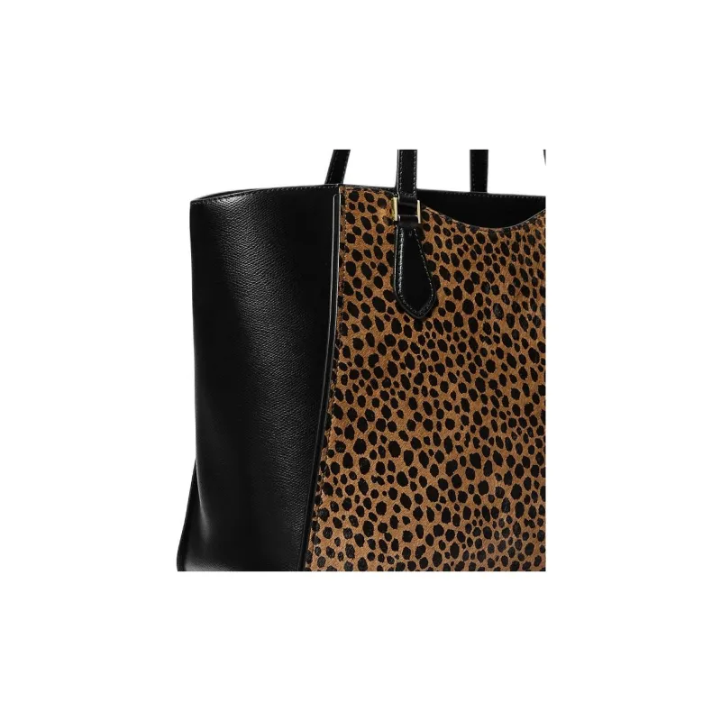 MICHAEL KORS TARYN Calf Hair Tote Bag Shopping Bag Handbag Shoulder Bag Large Size Women's Black & Brown-4
