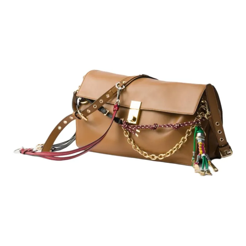 PRADA Leather Shoulder Bag Large Size Women's Caramel-1