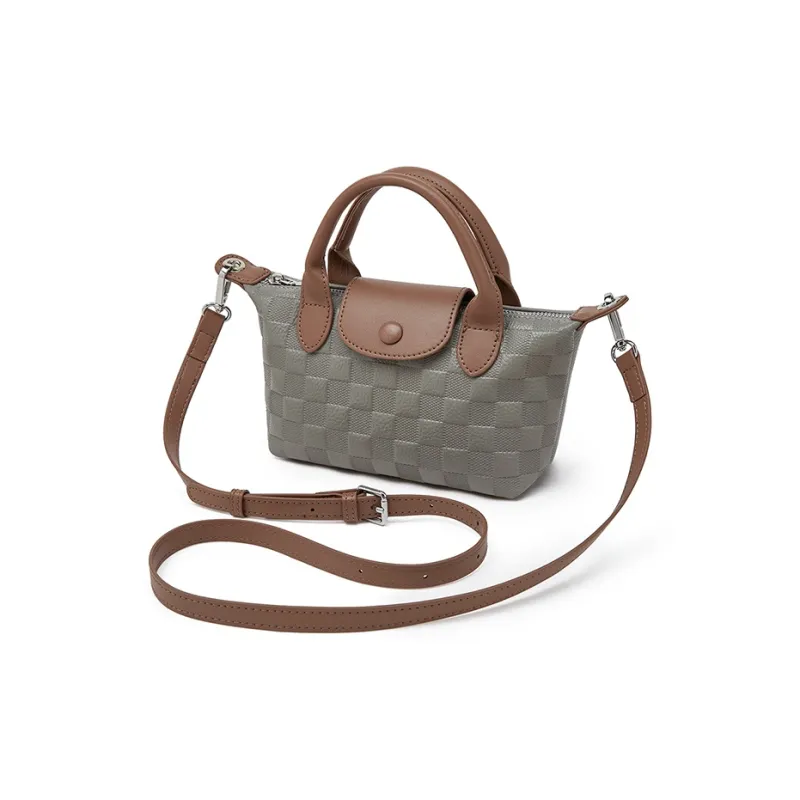 Old Man's Head Top Grain Cow Leather Crossbody Handbag Regular Women's Gray/Black-2