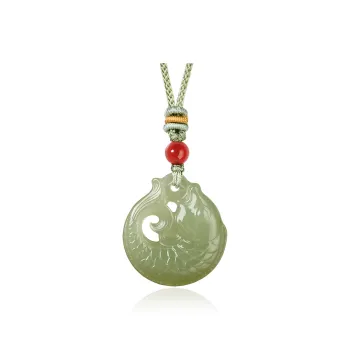 ZENGCAI Chinese Style 'Year Of Abundance' Jade Pendant Carving Necklace Green Jade Unisex