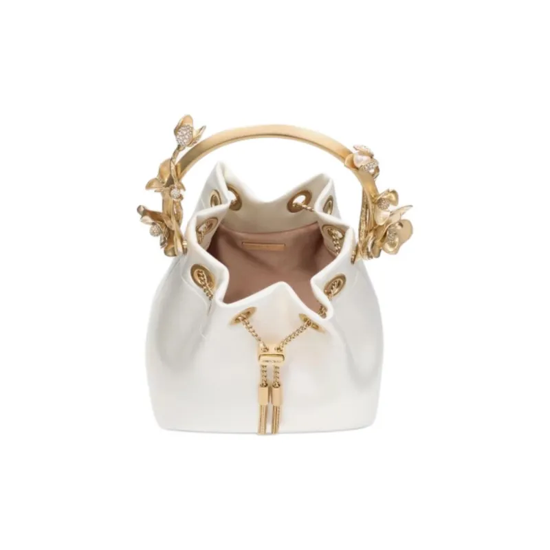 Jimmy Choo Fabric Handbag Trumpets Women's Ivory White & Gold-3