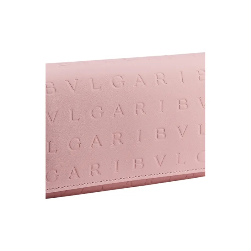 BVLGARI Logo Calfskin Wallet Large Size Women's Pink-3