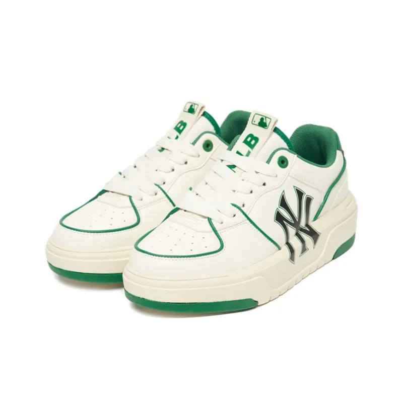 MLB Chunky Anti Slip And Wear Resistant Lightweight Low Top Skateboard Shoes Unisex White Green-1