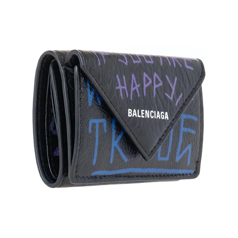 Balenciaga PAPIER Leather Coin Purse Card Holder Wallet Mini Unisex Black-1