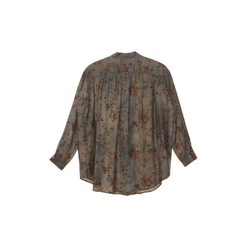 UMA WANG Floral Printed Curved Hem Shirt-1