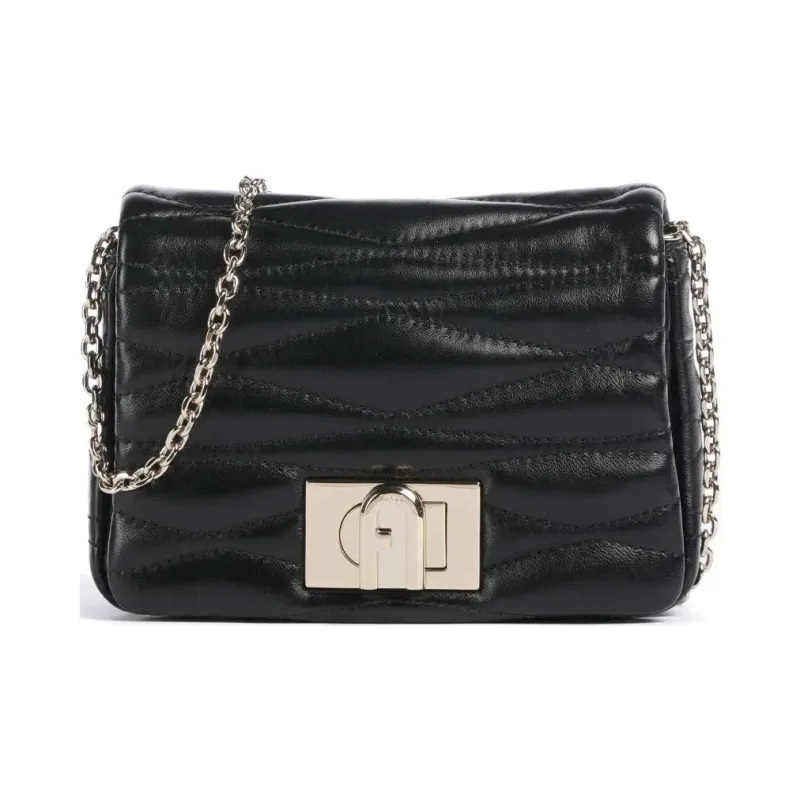 Furla 1927 Collection Fine Grain Leather Shoulder Bag, Crossbody Bag Mini Women's Black-0