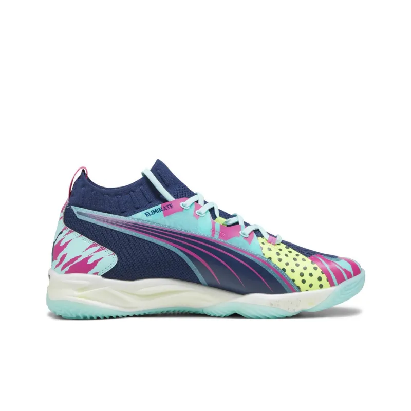 PUMA Eliminate Nitro Anti Slip Wear Resistant Mid Top Basketball Shoes Unisex Blue-1