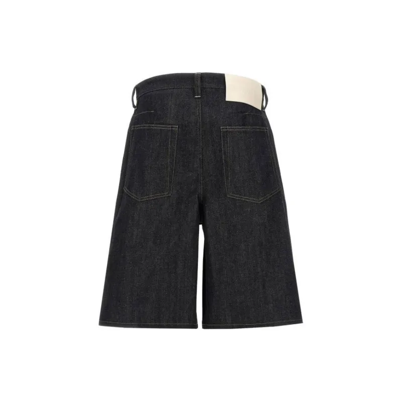 JIL SANDER Logo Patch Raw Denim Shorts-1