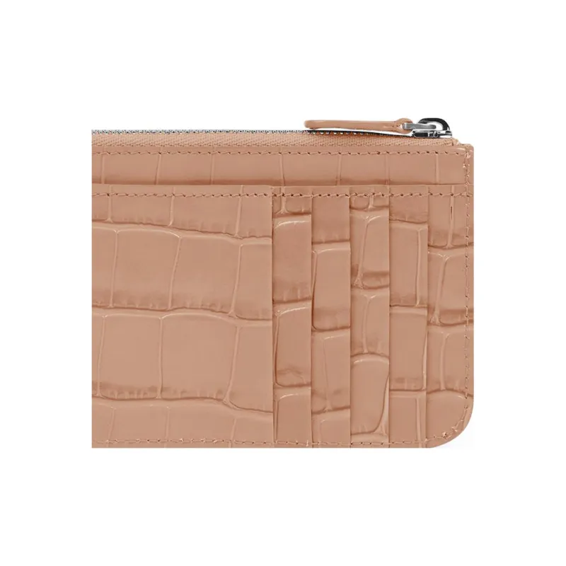 Balenciaga Cash Shiny Crocodile Pattern Embossed Calfskin Wallet Large Size Women's Beige & Black-3