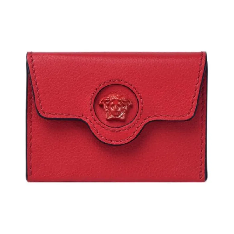 VERSACE La Medusa Calfskin Leather Card Box Women's Red-0