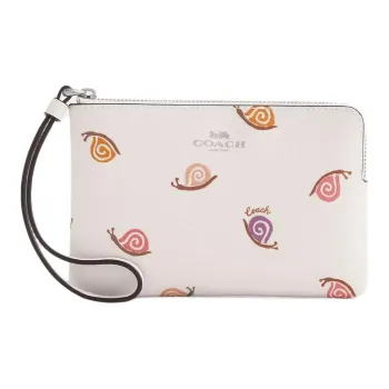 COACH Corner Zip Coated Canvas With Recycled Leather Canvas Bag Wrist Bag Clutch Small Size Women's Silver