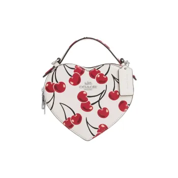 COACH Smooth Leather Heart Shaped Bag Crossbody Handbag Mini Women's Chalk Multicolor