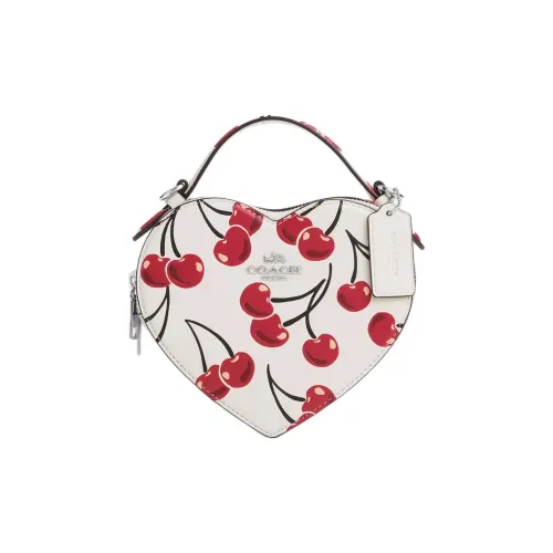 COACH Smooth Leather Heart Shaped Bag Crossbody Handbag Mini Women's Chalk Multicolor