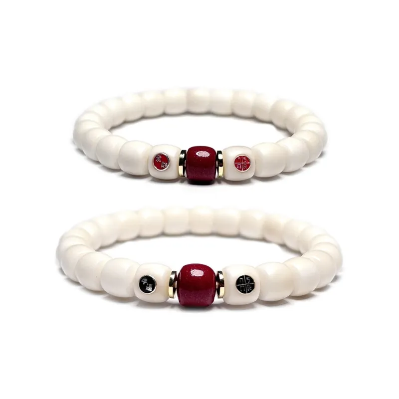 MOUNTAINS AND MANS White Jade Bodhi New Chinese Style Good Luck Beaded Bracelet Unisex-10