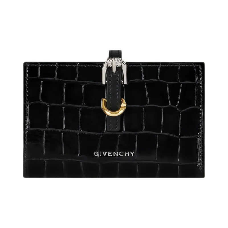 Givenchy Voyou Crocodile Pattern Embossed Calfskin Wallet Women's Black-0