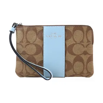 COACH Corner Zip Leather Card Holder Wallet Clutches Wrist Bags Medium Size Women's #Brown Multicolor Sky#