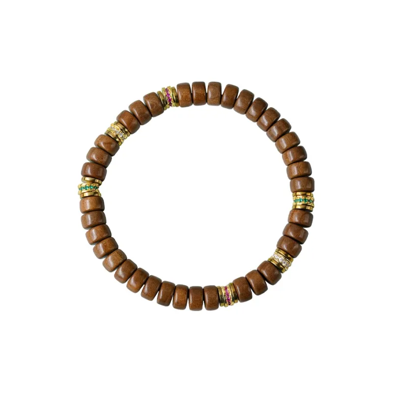 FANGYUANXIAOFU Sandalwood Single Wrap Plain Beaded Bracelet Unisex-0