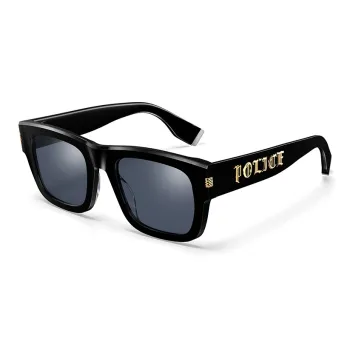 Police Plate Frame Square Sunglasses Unisex Black