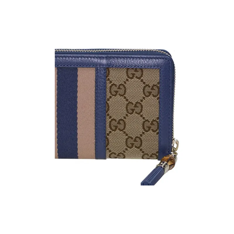 GUCCI Canvas With Leather Wallet Women's Blue-3