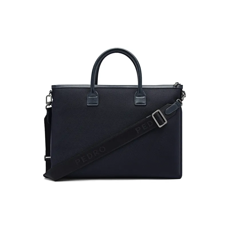 PEDRO Fabric With Cow Leather Briefcases Handbags Large Size Men's Black/Blue-8