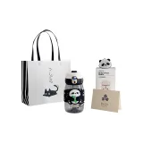 [Shopping Bag+Greeting Card+Panda Cell Phone Airbag Stand]Black (Blue Hat Puppy+Coal Ball+HAPPY)