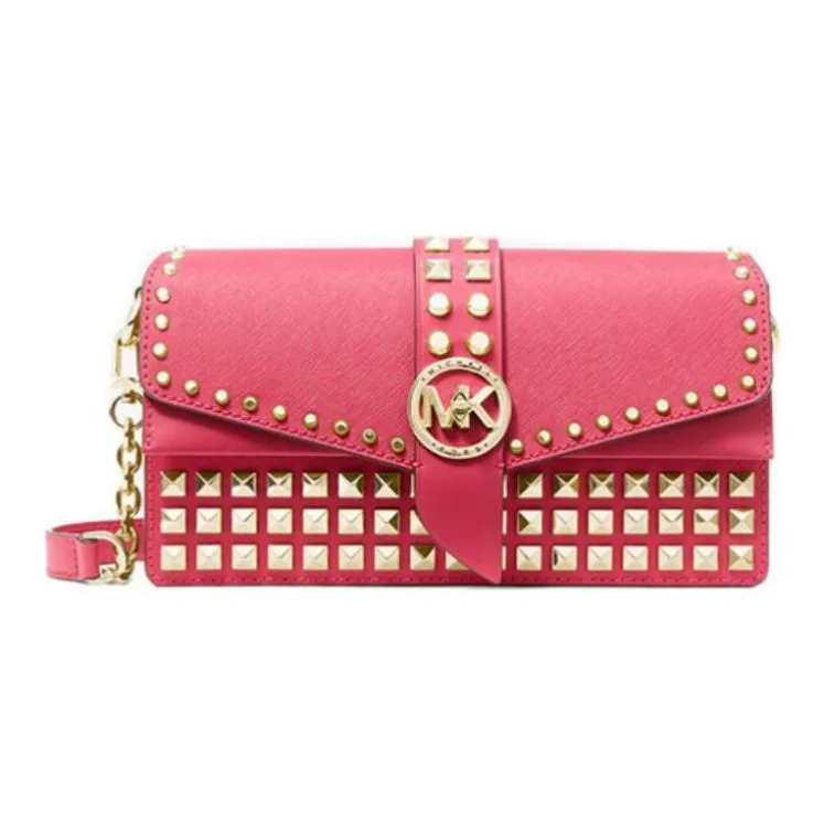 MICHAEL KORS Greenwich Cow Leather Shoulder Bag Crossbody Bag Medium Size Women's Rose Red-0