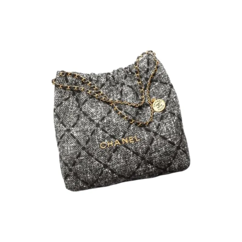 CHANEL 22K Fall And Winter 22Bag Twill Wool Tote Bag, Shopping Bag, Handbag, Shoulder Bag Regular Women's Gray-1