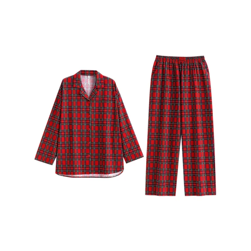 Yue Nei Pajama Set Women's Vintage Red-0