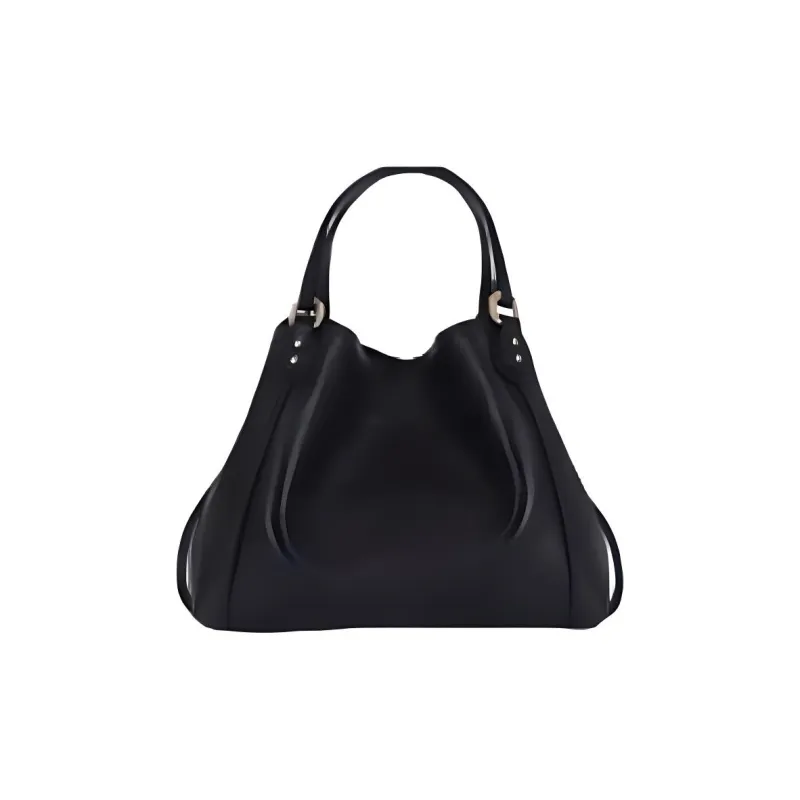 COACH Edie Pebbled Leather Shoulder Bag Large Size Women's Black-1