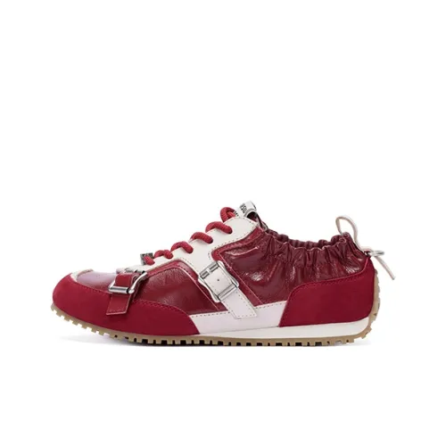 SUGARSU 25 Years Spring Vintage Red German Army Casual & Color Buckle Ballet Cortez Shoes Women's Vintage Red White