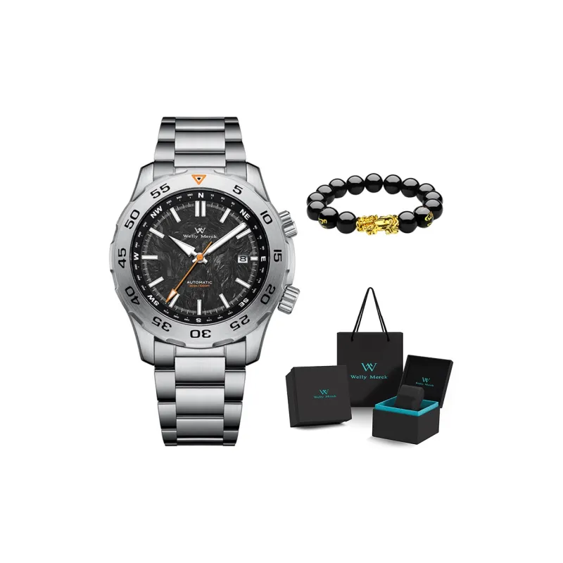 Welly Merck Automatic Mechanical Movement Stainless Steel Strap Watch Men's Watches Black Dial-7