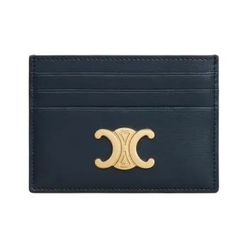 CELINE Triomphe Calfskin Card Holder Women's Marine Blue