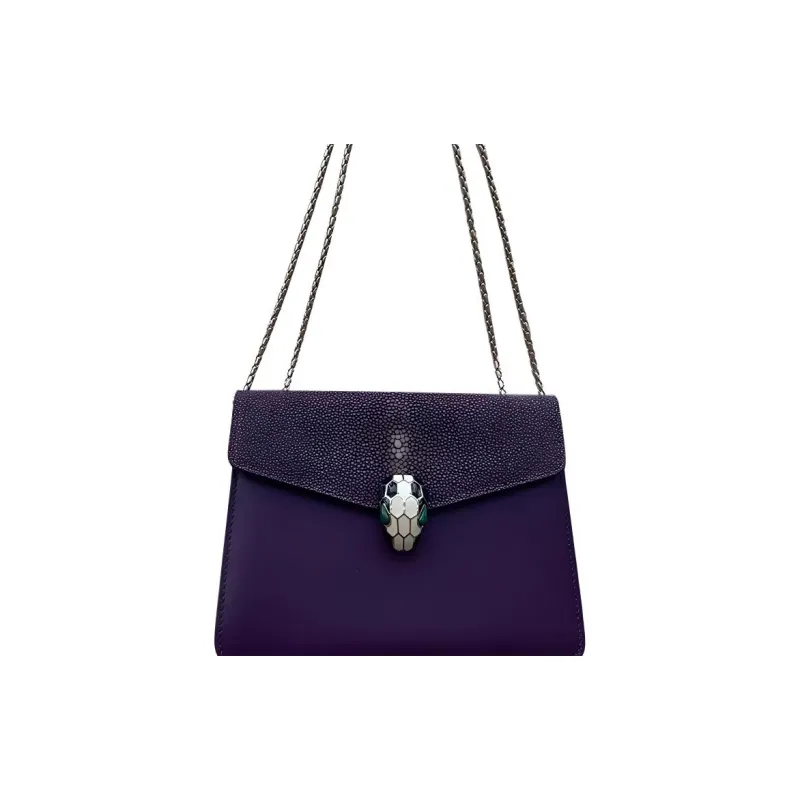 BVLGARI Galuchat Leather Handbag Shoulder Bag Women's Dark Purple-3