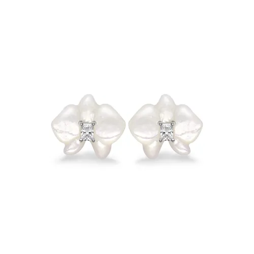 HEFANG All Things Spiritual Collection 925 Sterling Silver Mother Of Pearl Orchid Earrings Women's