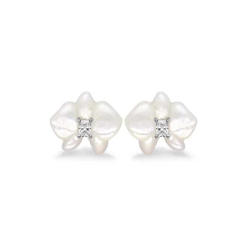 HEFANG All Things Spiritual Collection 925 Sterling Silver Mother Of Pearl Orchid Earrings Women's-0
