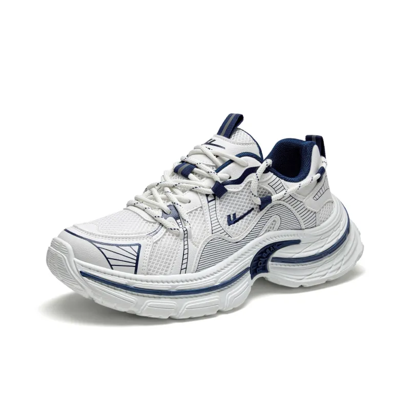 Warrior Wear Resistant Wide Coverage Lightweight Low Top Chunky Sneakers Unisex Beige Blue-1