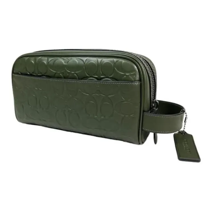 COACH Travel Kit Leather Travel Bag Clutch Toiletry Bag Small Size Men's Copper Green-4