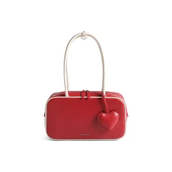 BELLE Artificial Leather Boston Bag Shoulder Bag Large Size Women's Red/Coffee