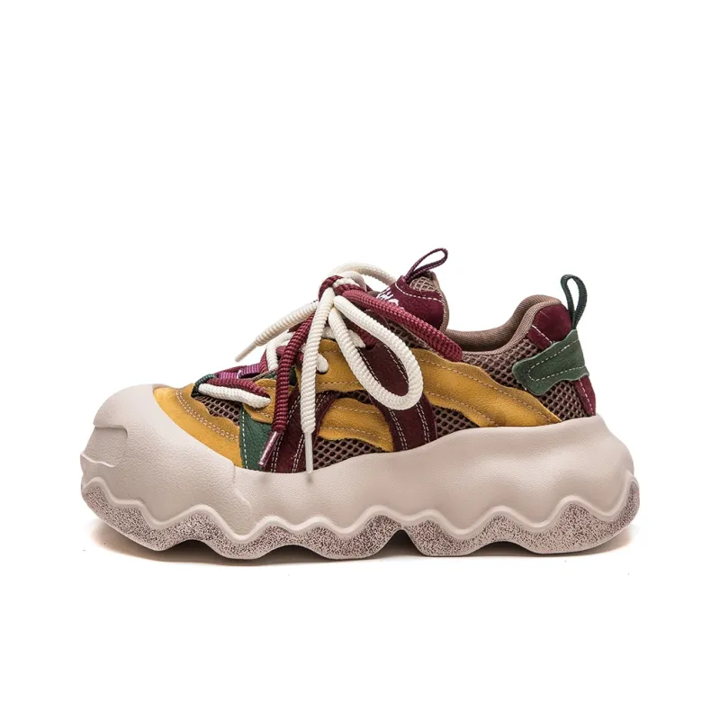 MATA Casual Shoes Women's Low Top Burgundy/Yellow/Beige-4