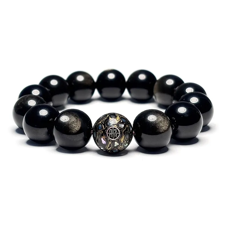 MOUNTAINS AND MANS Obsidian New Chinese Style Prosperity Beaded Bracelet Men's-0