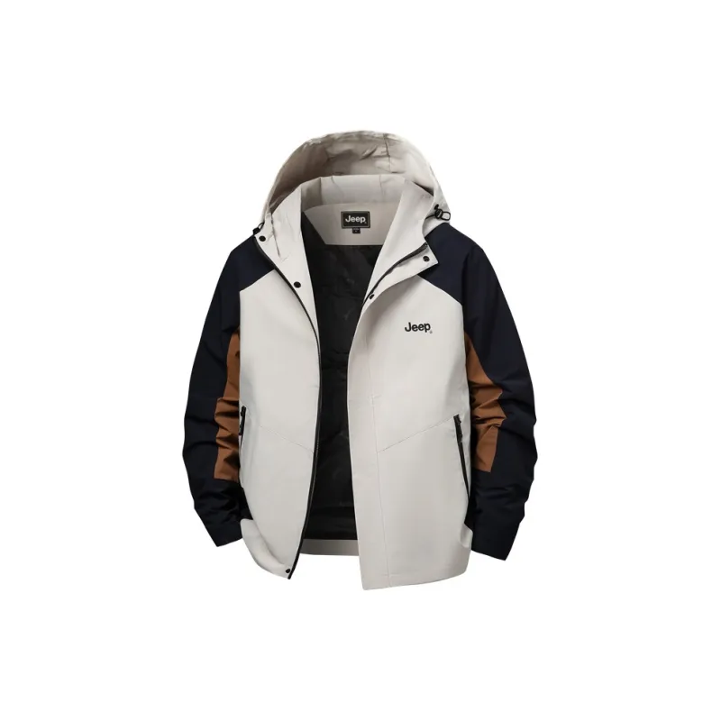 Jeep JEEP Mountain Versatile Keep Warm From The Wind Windbreaker Jacket Men's Ecru-0